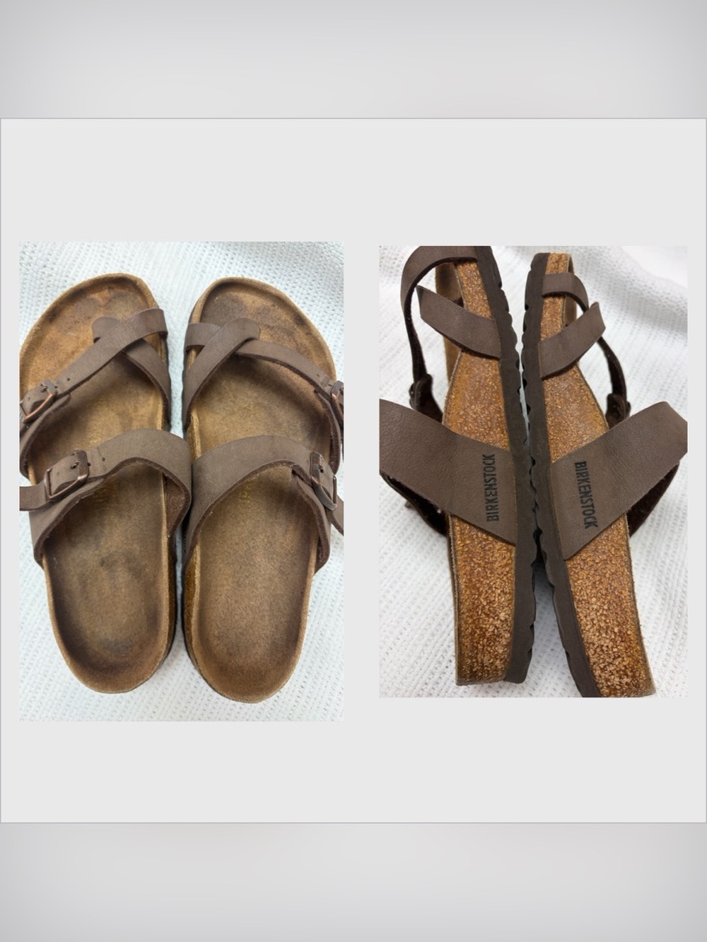 Birkenstock Brown Leather Two-Strap Slide Sandals. Faded 6.5 Size Tag